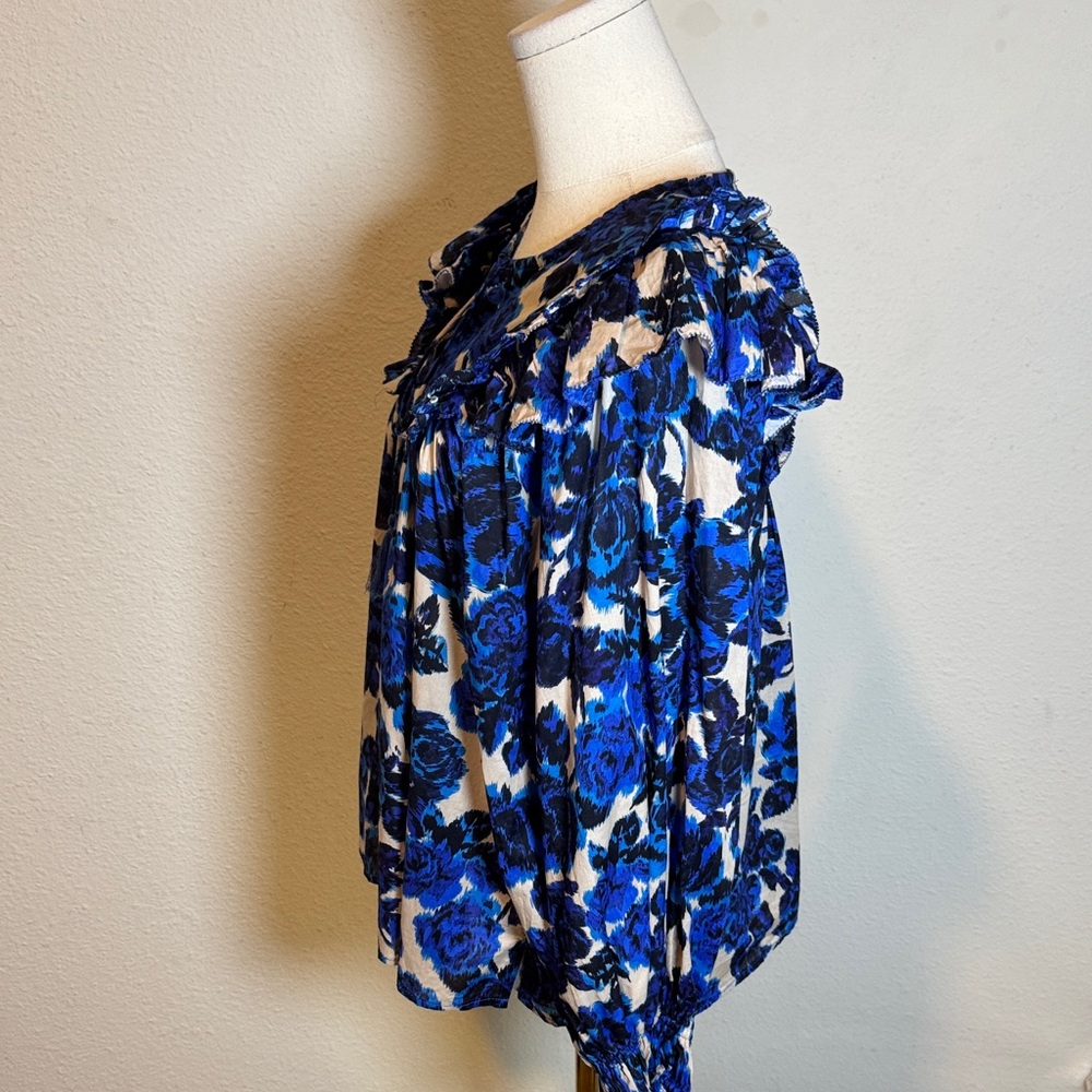 Olivaceous Blue & Black Cotton Floral Boho Blouse size Large - Picture 7 of 16